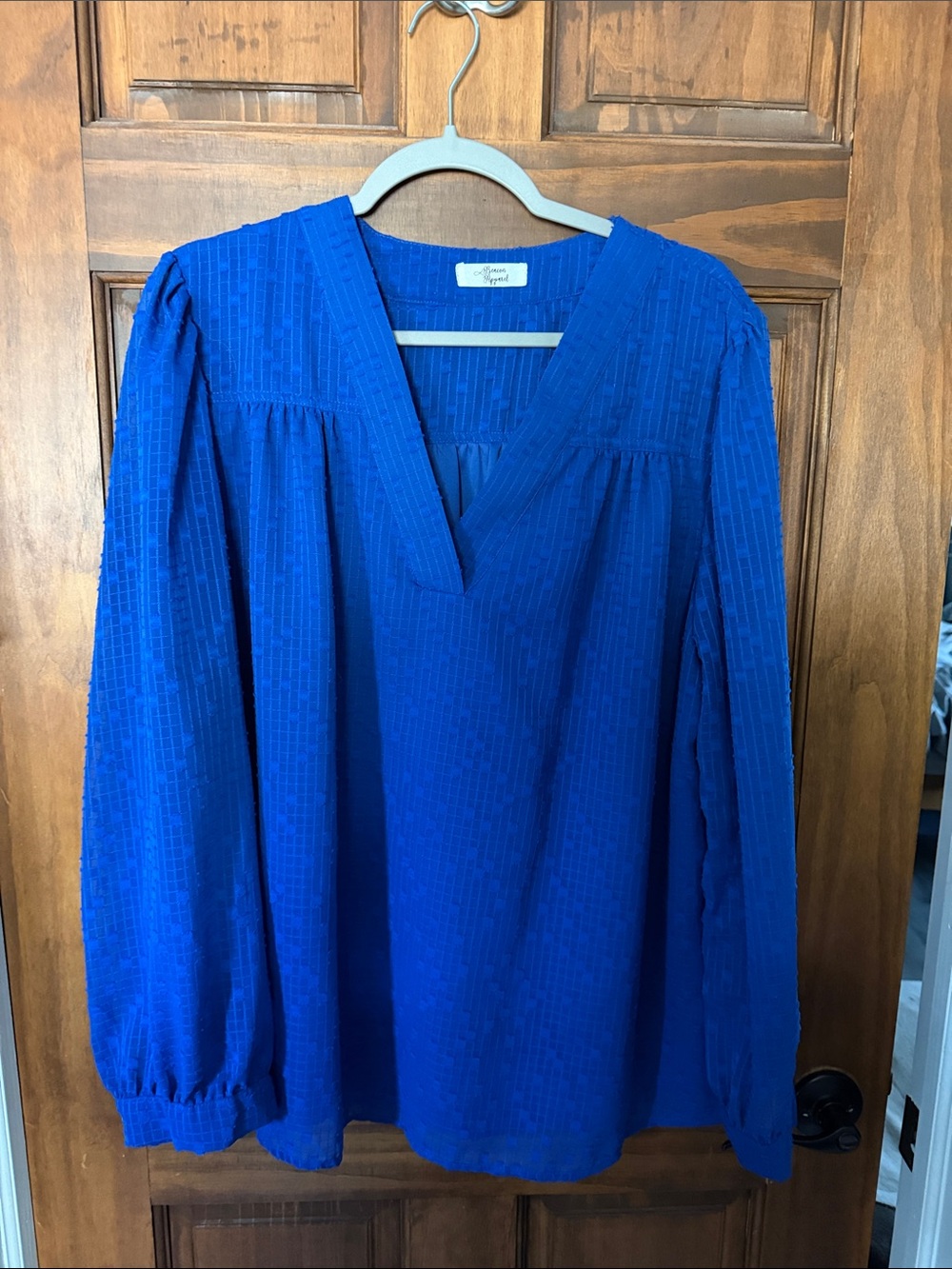 Cobalt V-Neck Long Sleeve textured Blouse